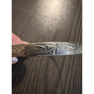 Vintage Sterling Silver Floral Engraved Bangle Bracelet With Intricate Design